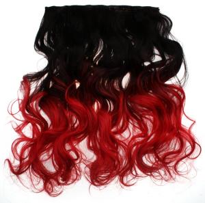 Löshår lockigt 5 Clip on dip dye - Svart & Röd