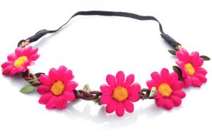 Hårband - Stora blommor mörkrosa till Midsommar