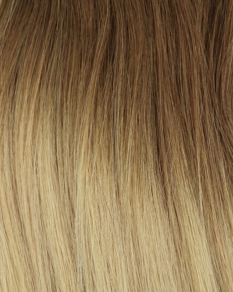 #8T24 Askbrun & Blond - Classic Dip Dye äkta löshår remy clip-on