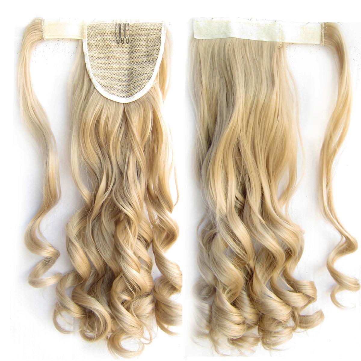  #18 Mörkblond - Wrap-on hästsvans lockig syntetiskt löshår