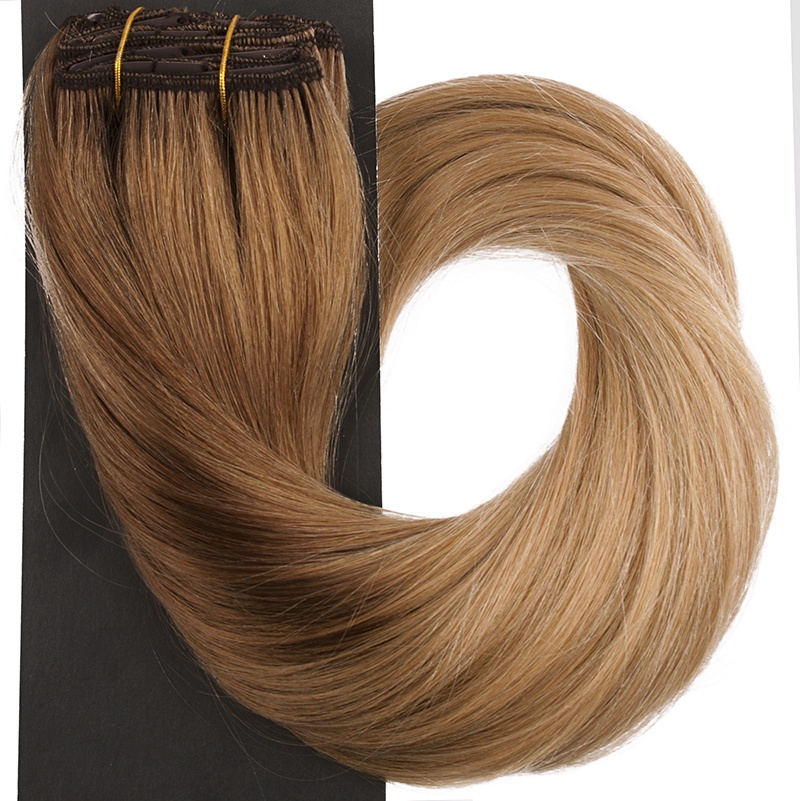  #10T20 Brun & Mörkblond - Classic Dip Dye äkta löshår remy clip-on