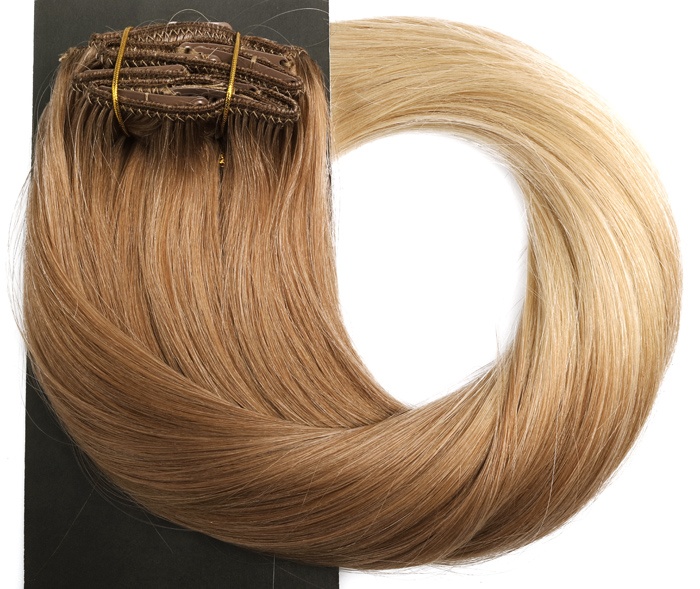  #12T22 Ljusbrun & Blond - Classic Dip Dye äkta löshår remy clip-on