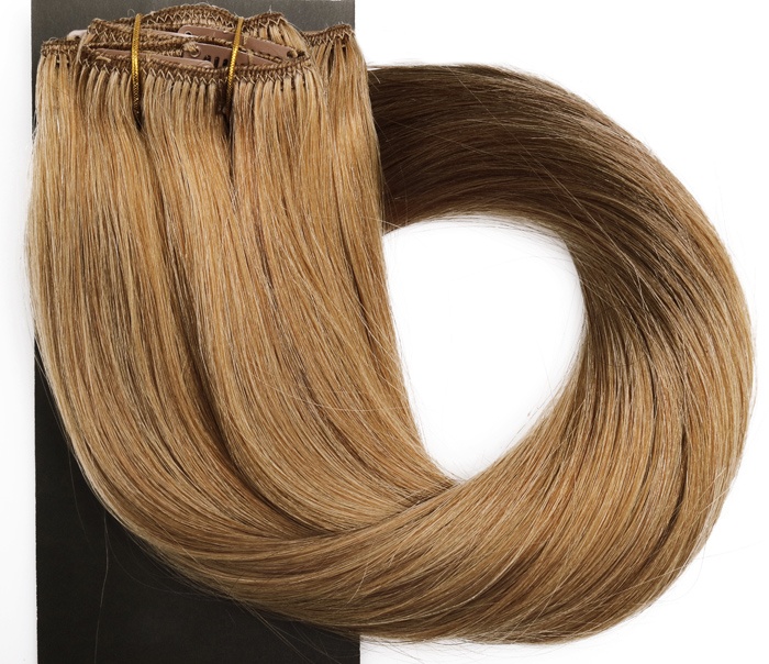  #18T8 Ljusbrun & Askbrun - Classic Dip Dye kta lshr remy clip-on