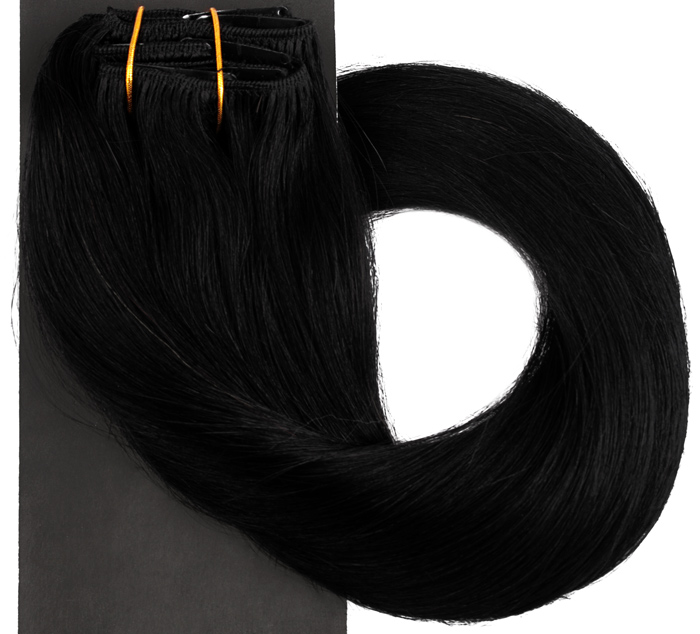  #1 Svart - Classic äkta löshår remy clip-on