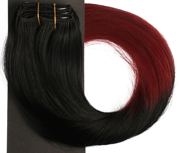  #1TRed Svart & Röd - Classic Dip Dye äkta löshår remy clip-on