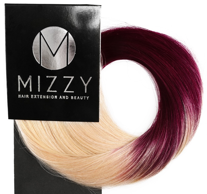 #22TBug Blond & Vinröd - Classic Dip Dye äkta löshår remy clip-on