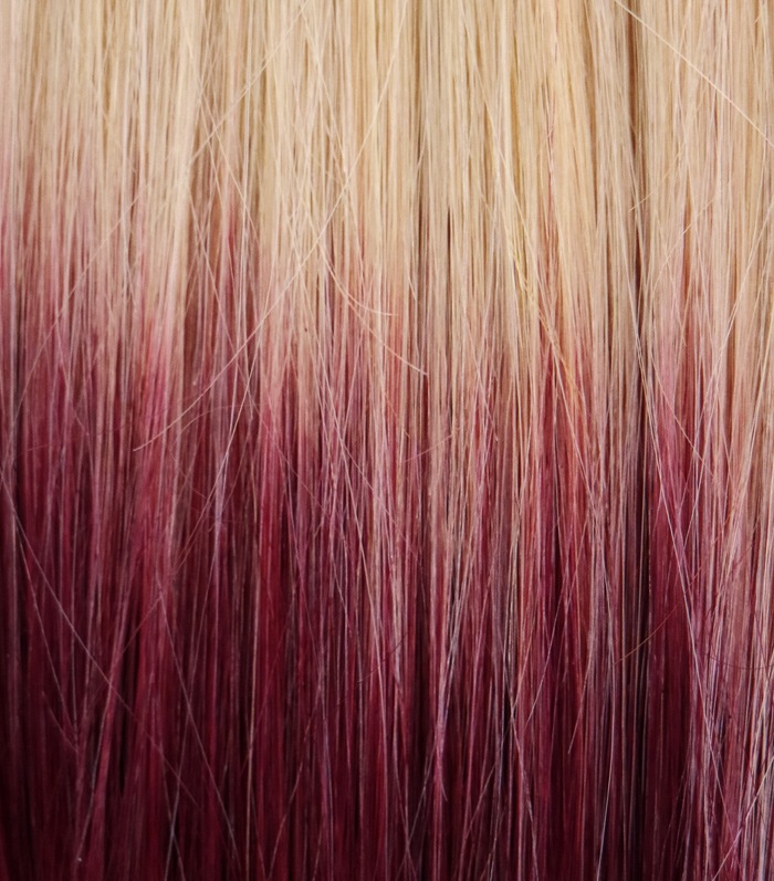 #22TBug Blond & Vinröd - Classic Dip Dye äkta löshår remy clip-on