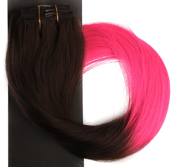  #2THotPink Mrkbrun & Rosa - Classic Dip Dye kta lshr remy clip-on