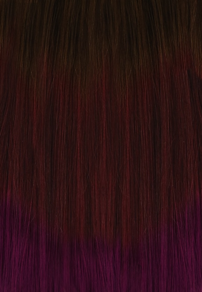  #3T99JTViolet Brun, Röd & Lila - Classic Dip Dye äkta löshår remy clip-on