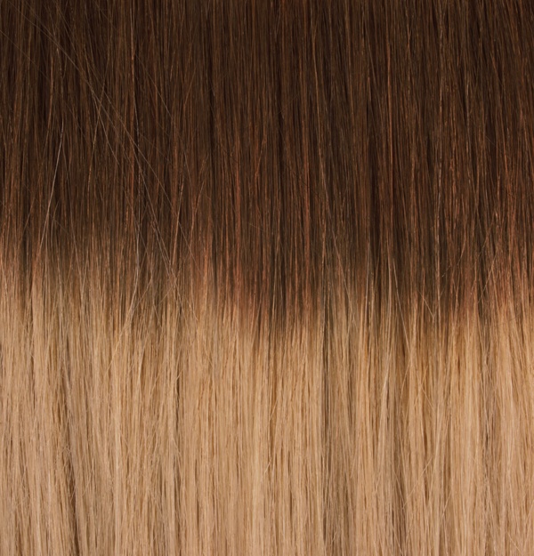  #6T18 Mörkbrun & Mörkblond - Classic Dip Dye äkta löshår remy clip-on