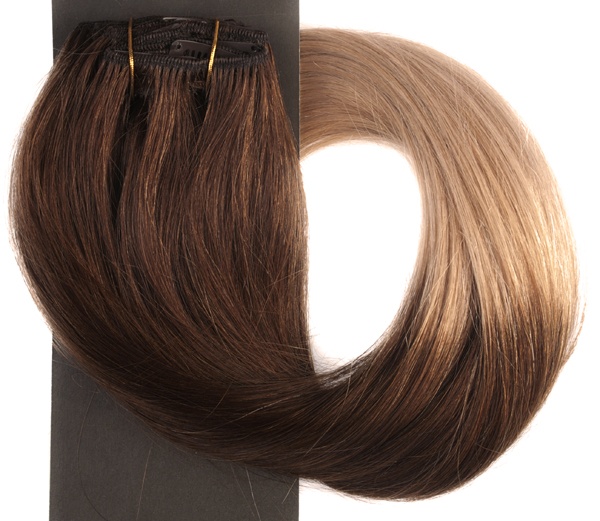  #6T18 Mörkbrun & Mörkblond - Classic Dip Dye äkta löshår remy clip-on