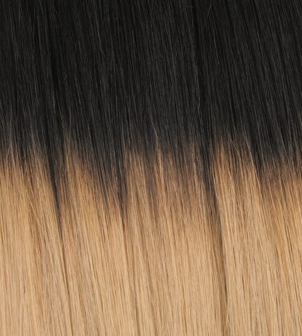  #1T22 Svart & Mörkblond - Classic Dip Dye äkta löshår remy clip-on