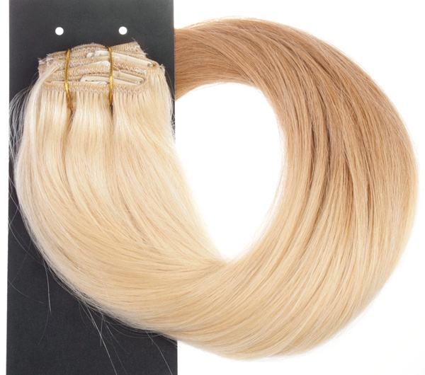  #613T16 Blond & Ljusbrun - Classic Dip Dye äkta löshår remy clip-on