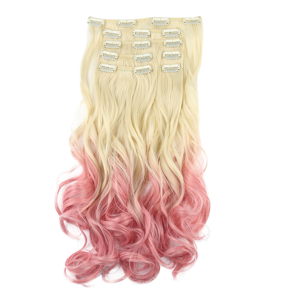  Lshr lockigt Clip on 7 delar DipDye - Blond & Rosa #613T1632