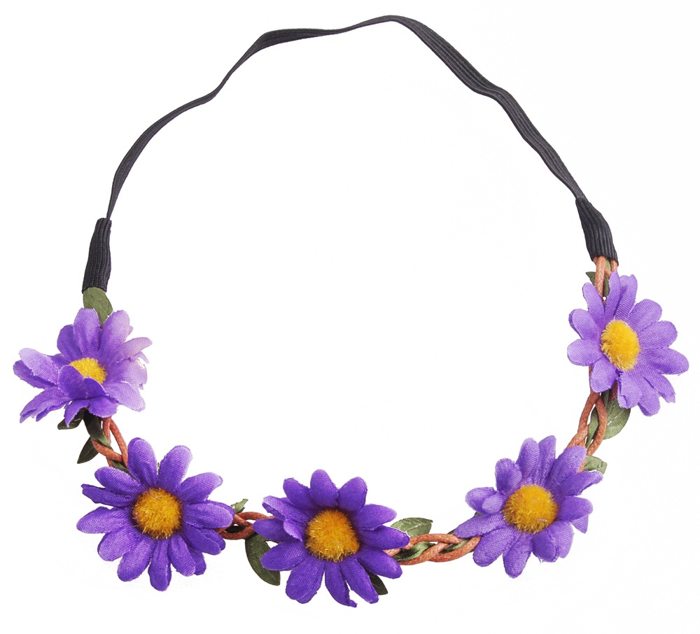  Hårband - Stora blommor lila & gul till Midsommar