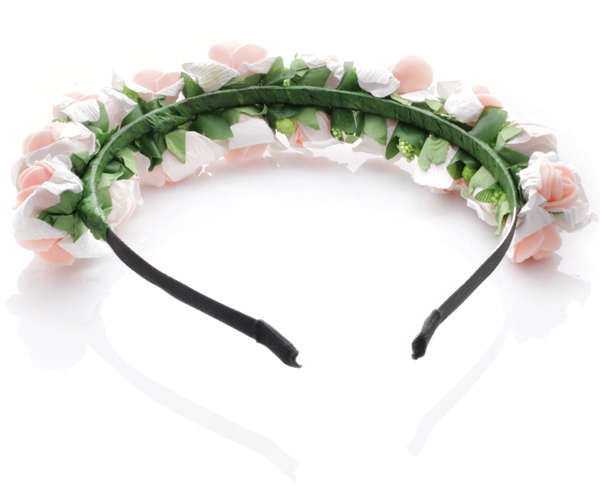  Diadem - Rosor & bär vit & aprikosfärgad till Midsommar