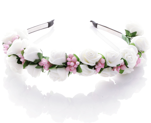 Diadem - Rosor & bär vit & ljusrosa till Midsommar