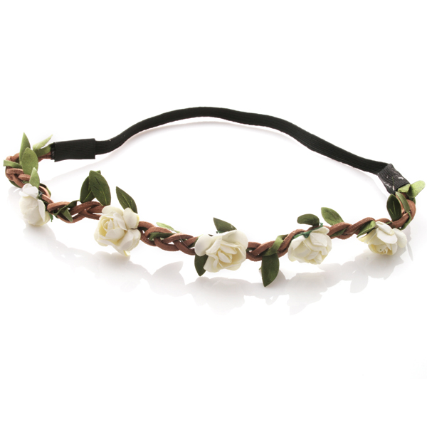  Hårband - Brunt med gröna blad & vita blommor till Midsommar