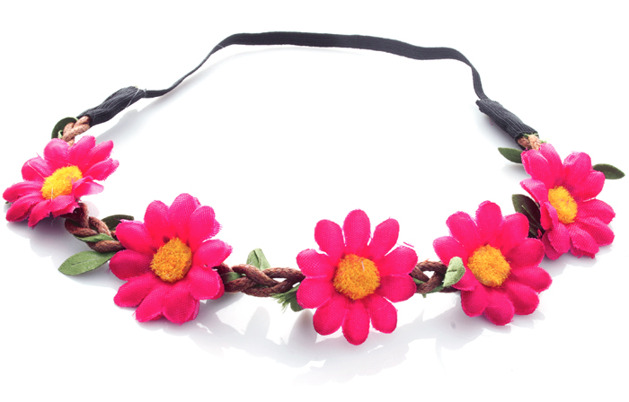  Hårband - Stora blommor mörkrosa till Midsommar