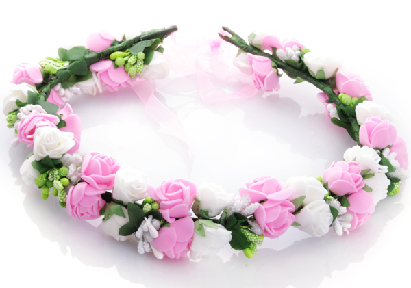  Hårkrans rosor - Vit & ljusrosa till Midsommar