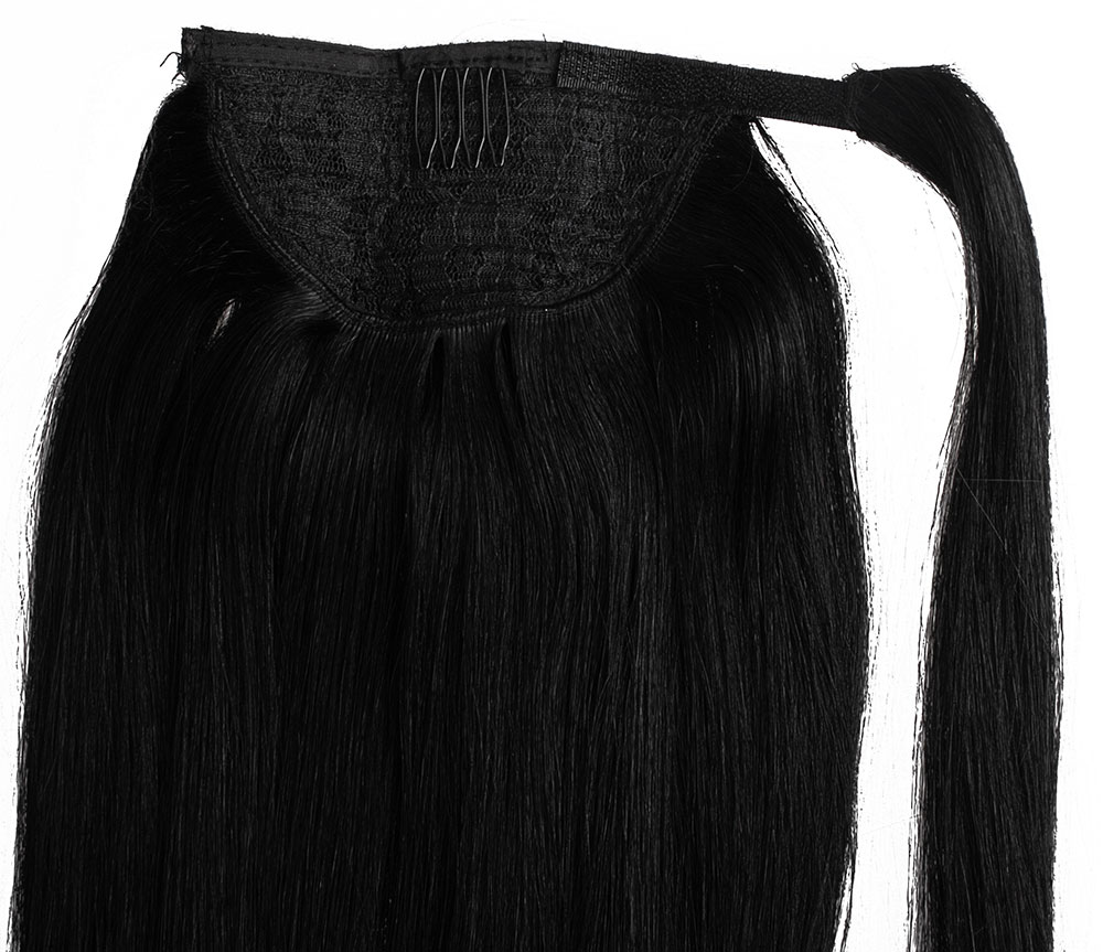  #1 Svart - Classic äkta löshår remy hästsvans wrap-on
