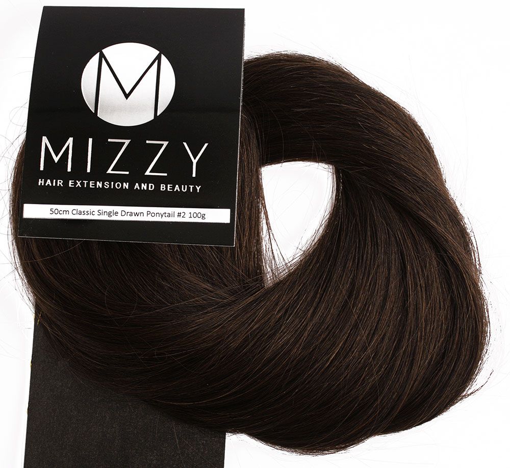  #2 Mörkbrun - Classic äkta löshår remy hästsvans wrap-on