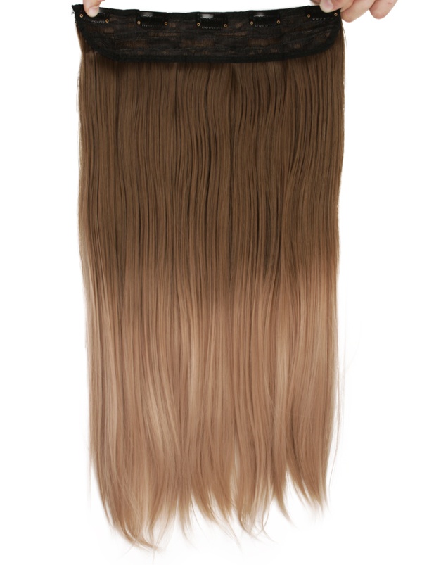  Löshår rakt 5 Clip on dip dye - Brun & Askblond #10T16