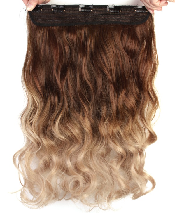  Lshr lockigt 5 Clip on dip dye - Brun & Mrkblond #10T16