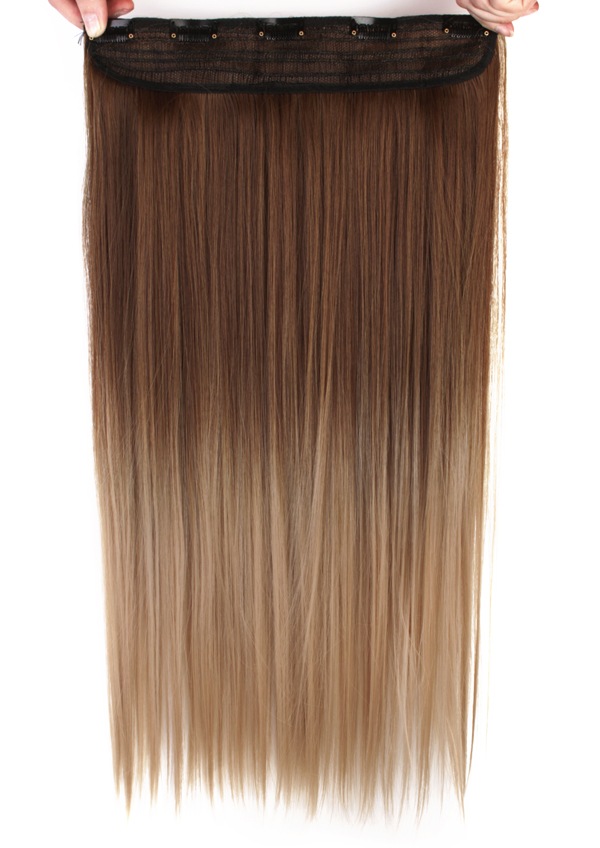  Löshår rakt 5 Clip on dip dye - Brun & Mörkblond #10T16