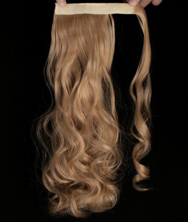  #18 Mörkblond - Wrap-on hästsvans lockig syntetiskt löshår
