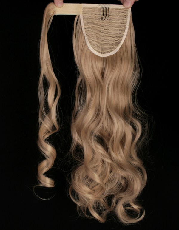  #18 Mörkblond - Wrap-on hästsvans lockig syntetiskt löshår