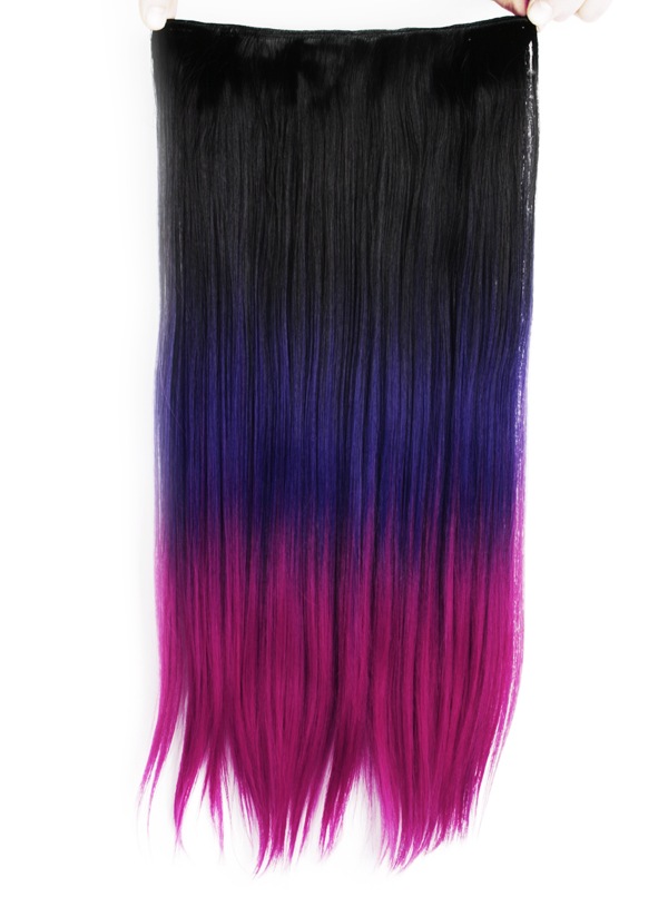  Löshår rakt 5 Clip on dip dye - Svart, lila & rosa