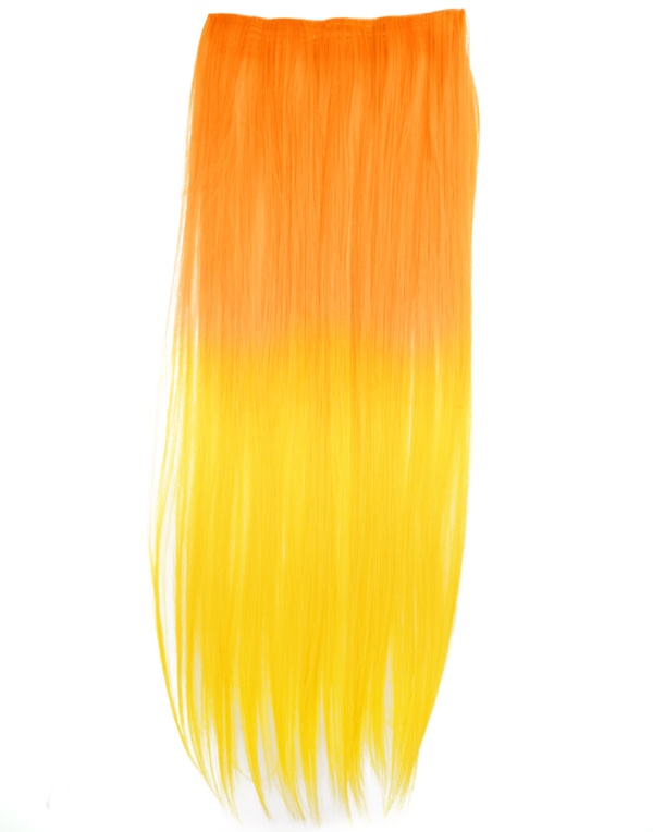  Lshr rakt 5 Clip on dip dye - Orange & Gul