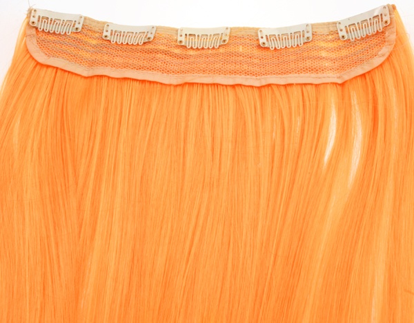  Lshr rakt 5 Clip on dip dye - Orange & Gul