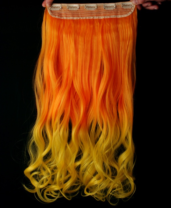  Lshr lockigt 5 Clip on dip dye - Orange & Gul