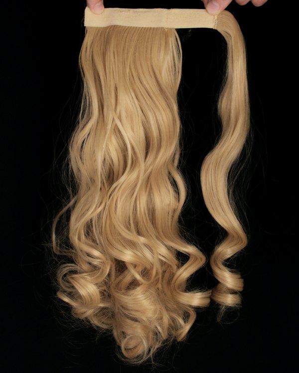  #22 Mellanblond/Mörkblond - Wrap-on hästsvans lockig syntetiskt löshår