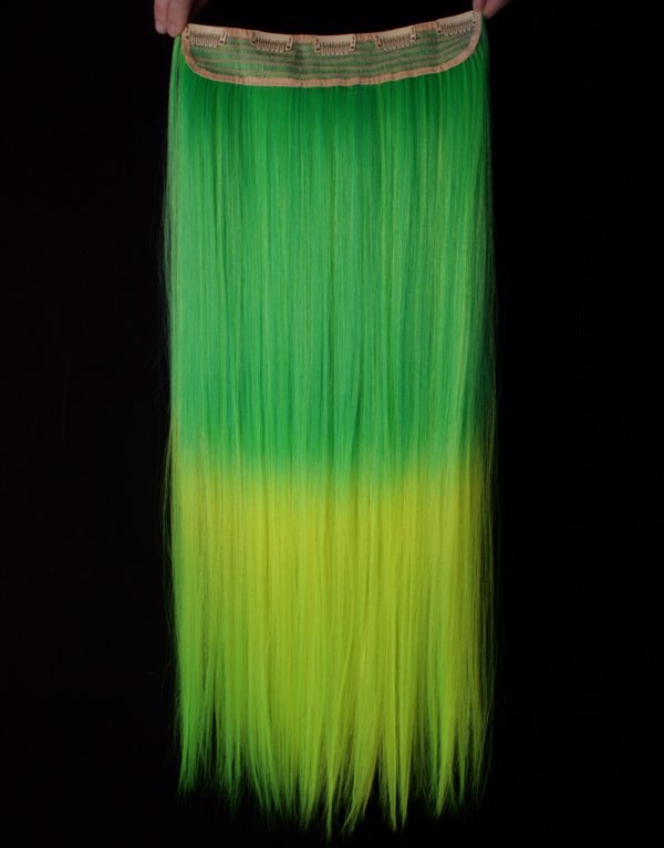 Löshår rakt 5 Clip on dip dye - Grön & Gul