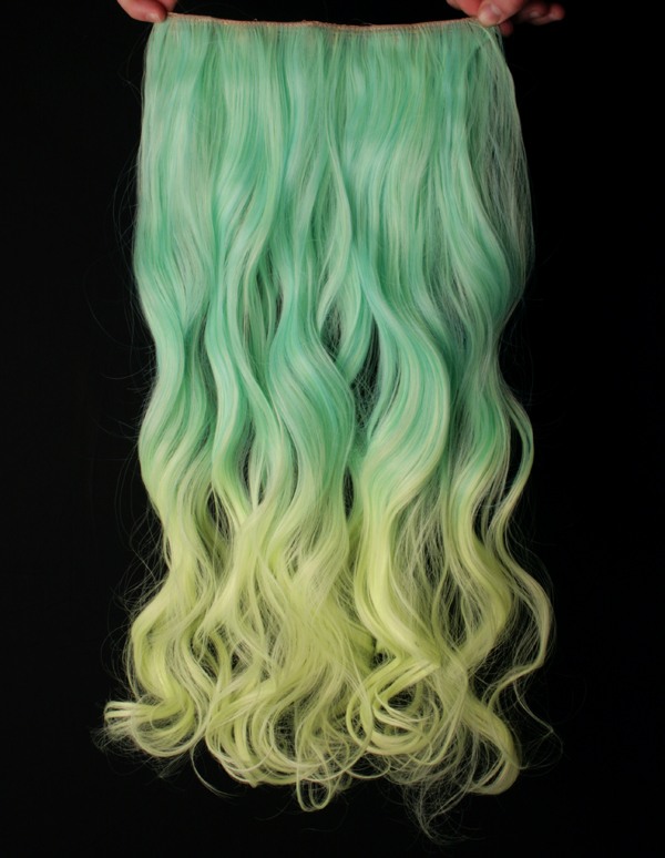  Lshr lockigt 5 Clip on dip dye - Mintgrn & Gul