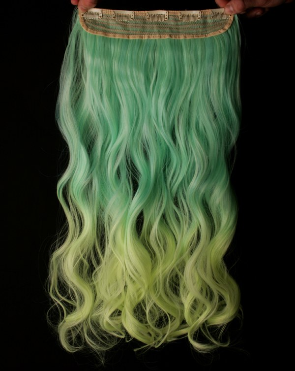  Lshr lockigt 5 Clip on dip dye - Mintgrn & Gul