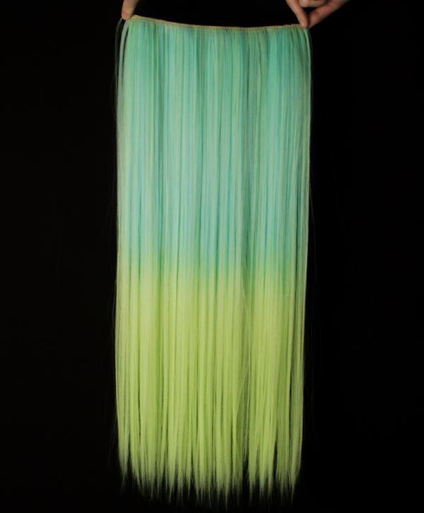  Löshår rakt 5 Clip on dip dye - Turkos & Gul