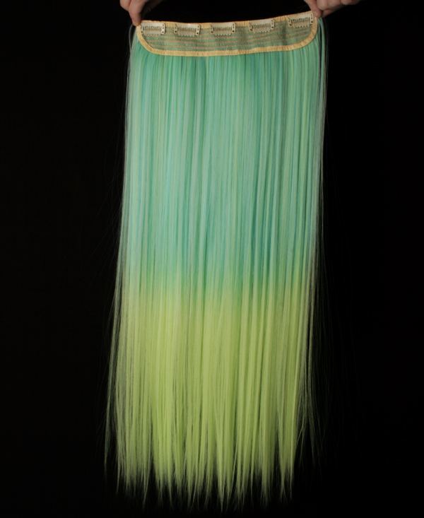  Löshår rakt 5 Clip on dip dye - Turkos & Gul
