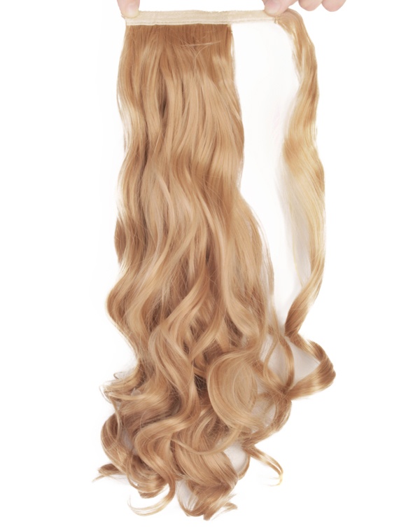 #27/613 Mörkblond/Ljusbrun - Wrap-on hästsvans lockig syntetiskt löshår