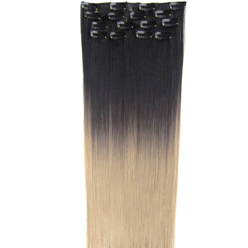  Löshår rakt clip on 7 delar dip dye