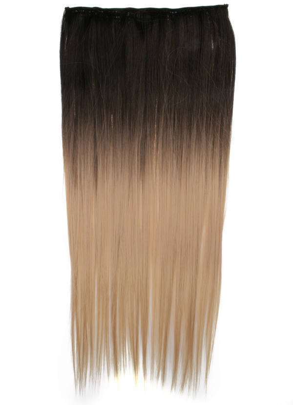  Löshår rakt 5 Clip on dip dye - Svart & Mörkblond #2T24