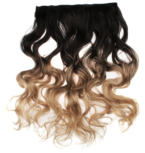 Löshår lockigt 5 Clip on dip dye - Svart & Mörkblond