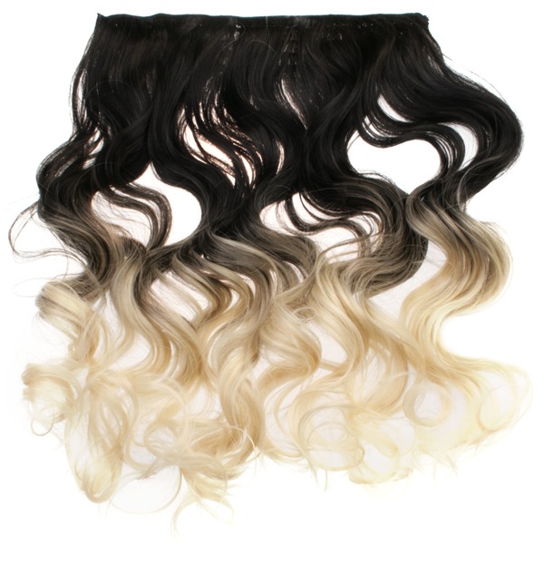 Löshår lockigt 5 Clip on dip dye - Svart & Blond
