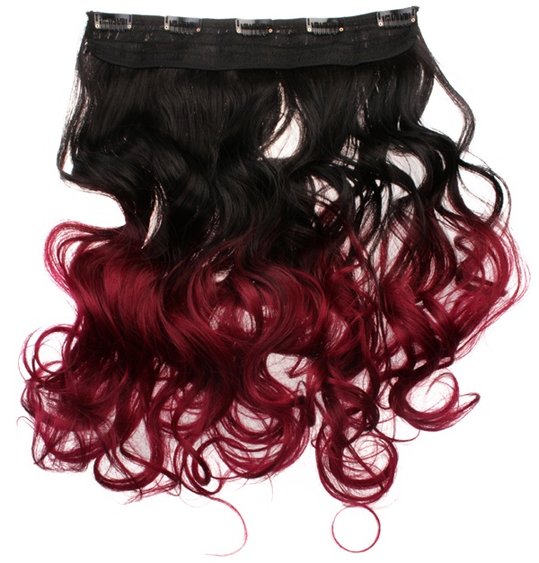  Löshår lockigt 5 Clip on dip dye - Svart & Vinröd