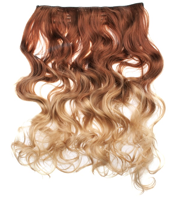 Löshår lockigt 5 Clip on dip dye - Brun & Blond