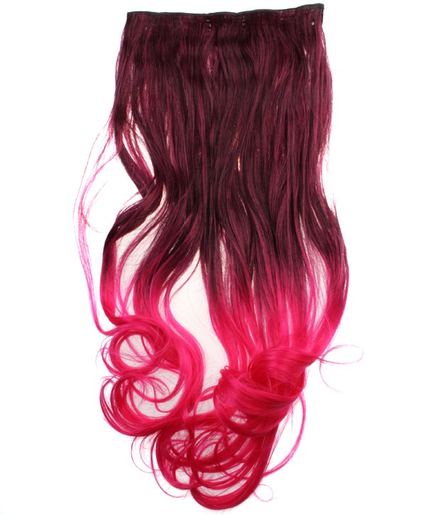 Löshår lockigt 5 Clip on dip dye - Svart & Neonrosa