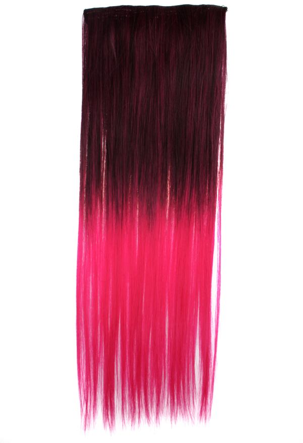  Löshår rakt 5 Clip on dip dye - Svart & Neonrosa